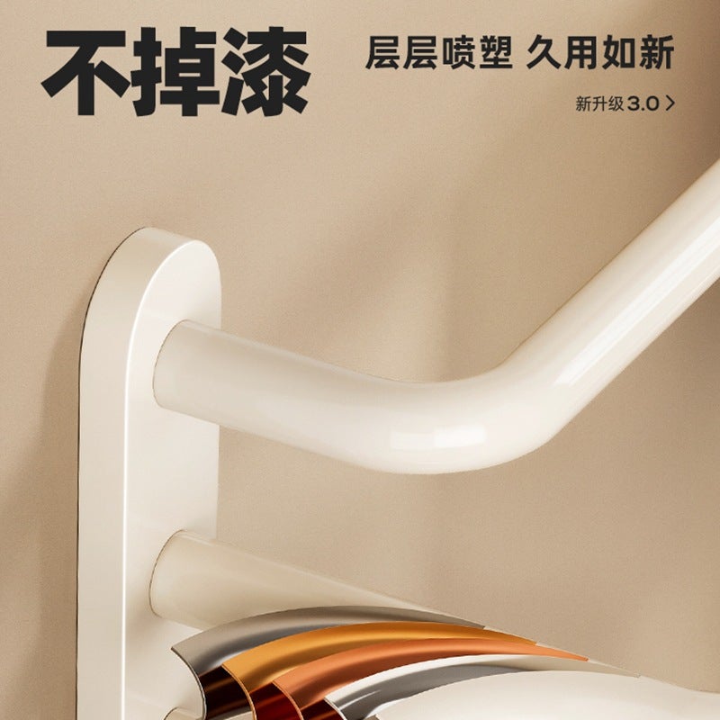 Toilet Non-Perforated Towel Bar Bathroom Wall-Mounted Towel Rack Cream Bath Towel Rack White Storage Shelf - Image 5